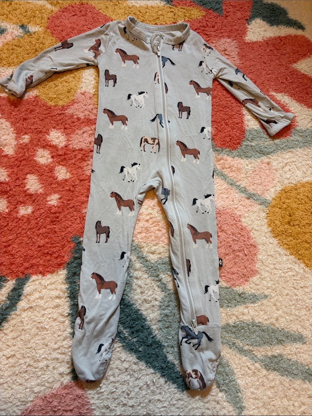 Kyte Baby Light Blue Horse-Print Footed One-Piece Pajamas for Kids